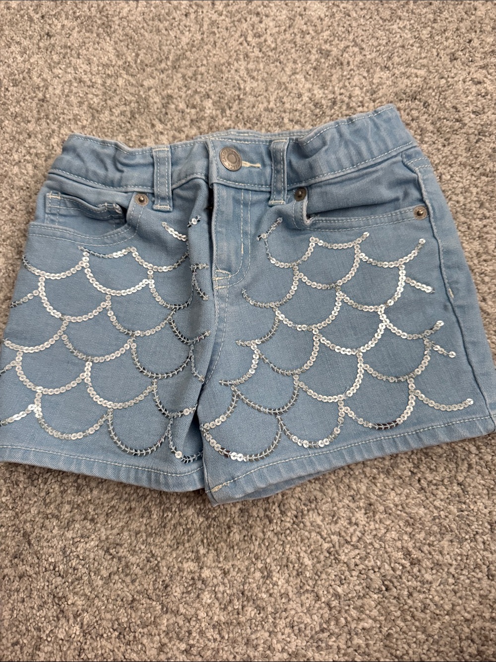 Cat & Jack Light Blue Sequin Scallop Denim Shorts